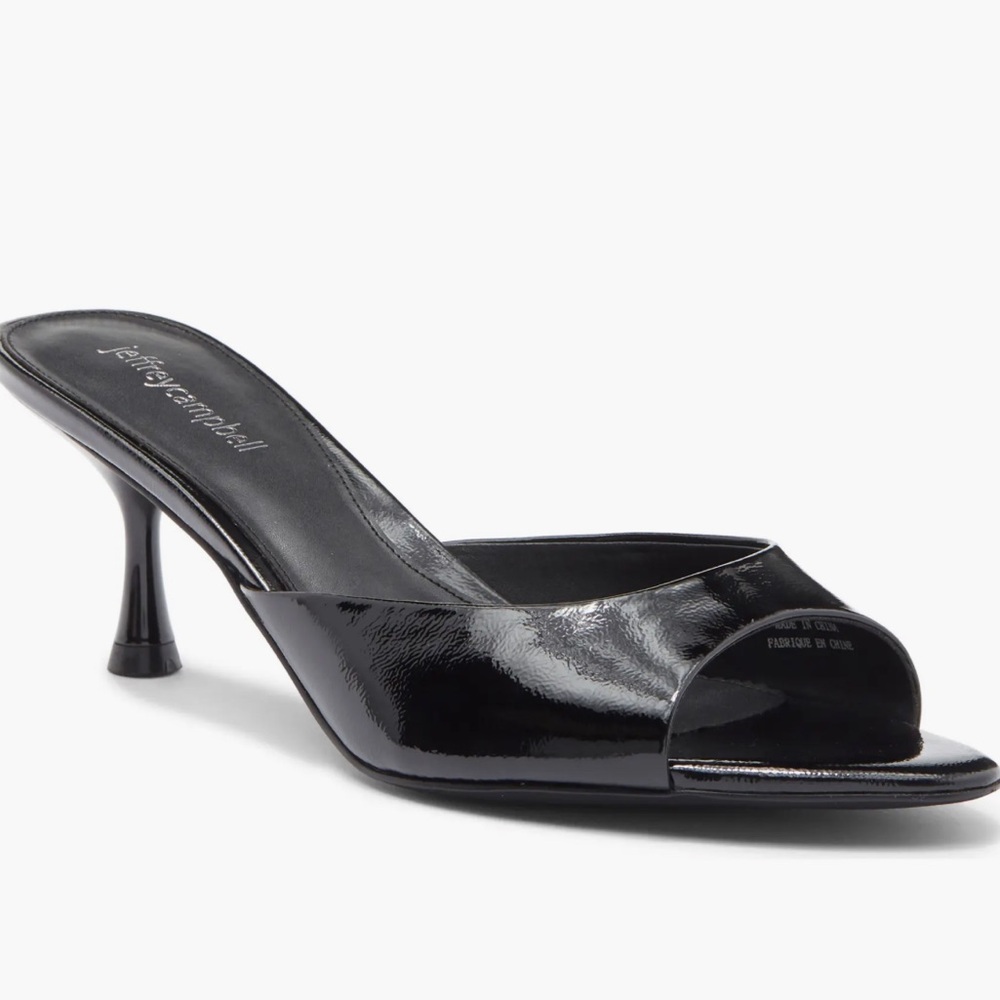 Patent faux leather mule kitten heels